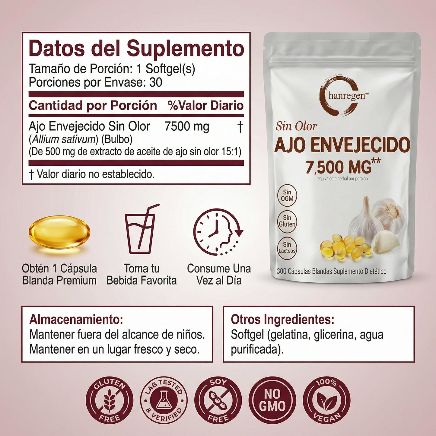 Hanregen® Ajo Envejecido Premium - 7500mg Sin Olor Anti-Edad