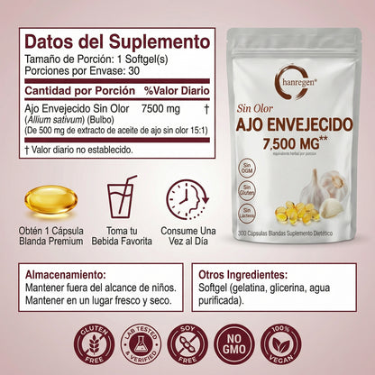 Hanregen® Ajo Envejecido Premium - 7500mg Sin Olor Anti-Edad