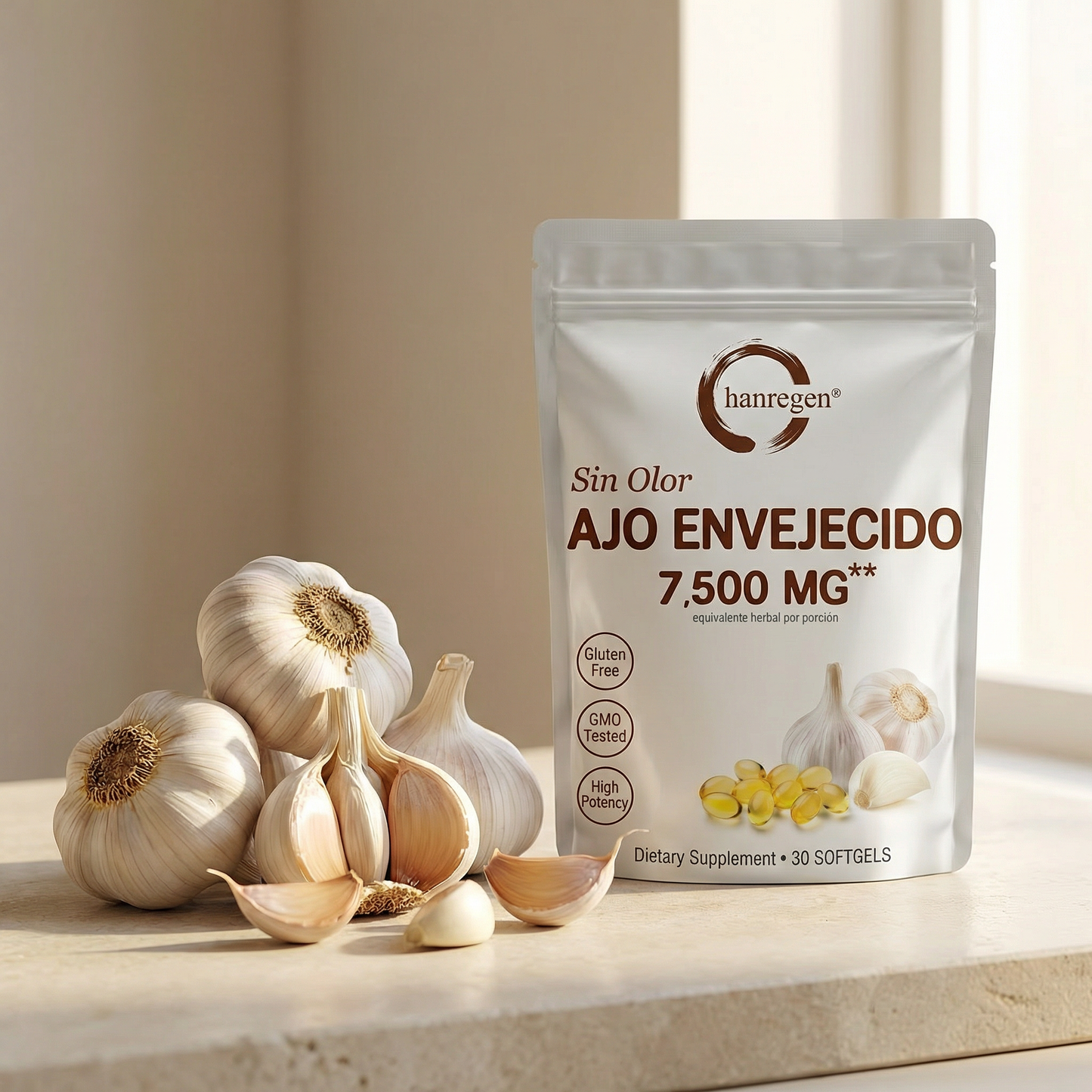 Hanregen® Ajo Envejecido Premium - 7500mg Sin Olor Anti-Edad